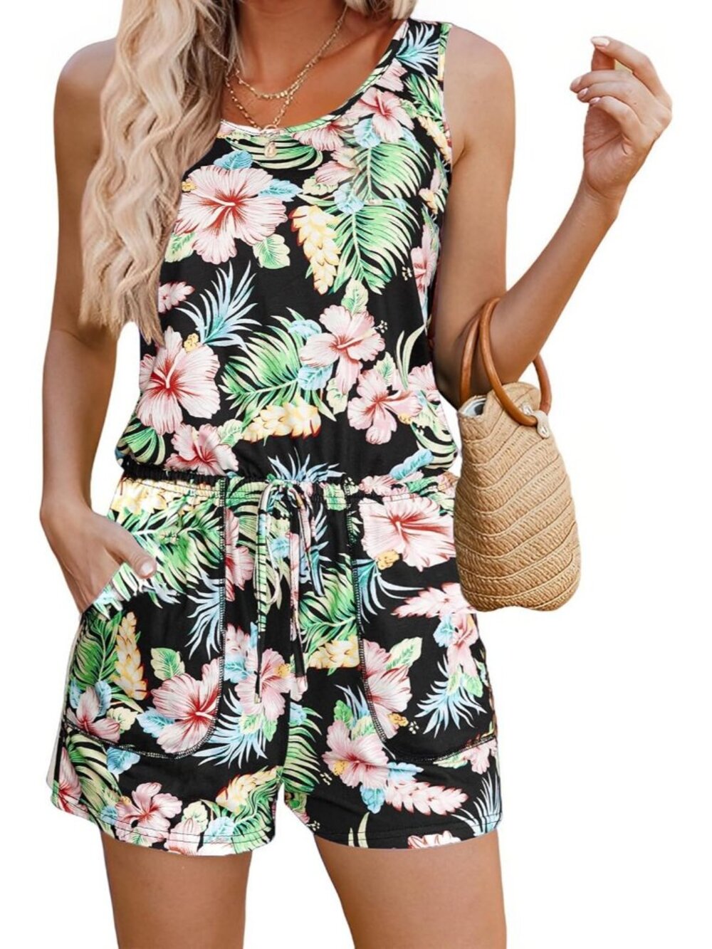 Women's Pattern 1 Summer Sleeveless Scoop Neck Tank Top Casual Short Romper